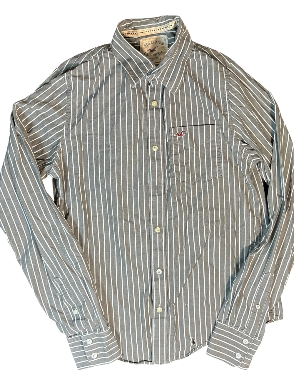 Hollister Gray Striped Button Up Shirt Men’s Large